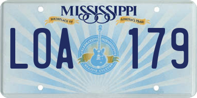 MS license plate LOA179