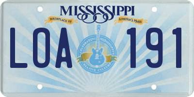 MS license plate LOA191
