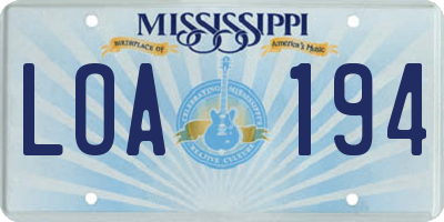 MS license plate LOA194