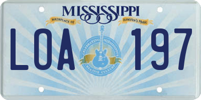 MS license plate LOA197
