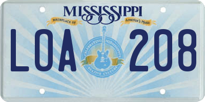 MS license plate LOA208