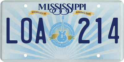 MS license plate LOA214
