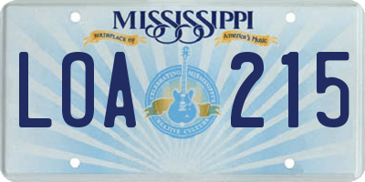 MS license plate LOA215