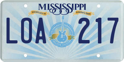 MS license plate LOA217
