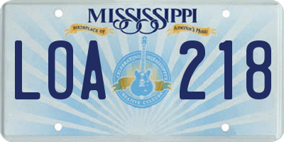 MS license plate LOA218