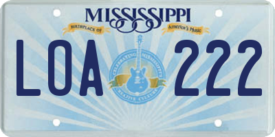 MS license plate LOA222