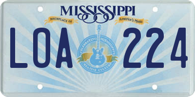 MS license plate LOA224