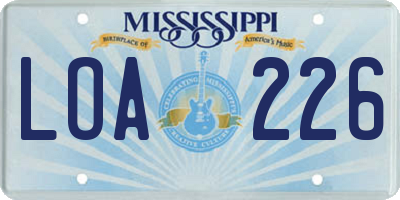 MS license plate LOA226
