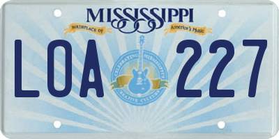 MS license plate LOA227