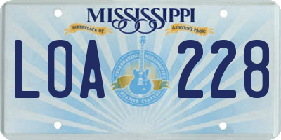 MS license plate LOA228