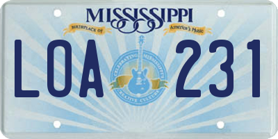 MS license plate LOA231