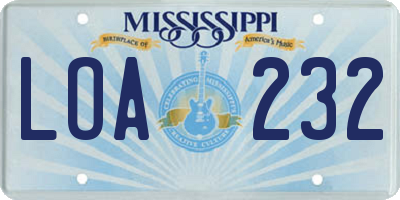 MS license plate LOA232