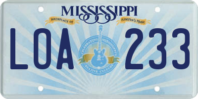 MS license plate LOA233