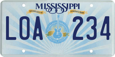 MS license plate LOA234