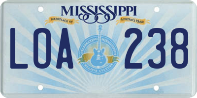 MS license plate LOA238