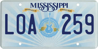 MS license plate LOA259