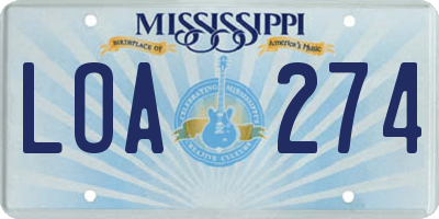 MS license plate LOA274