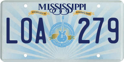 MS license plate LOA279