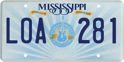MS license plate LOA281