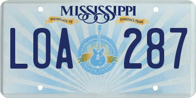 MS license plate LOA287
