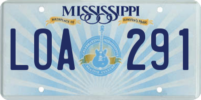 MS license plate LOA291
