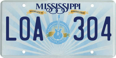 MS license plate LOA304