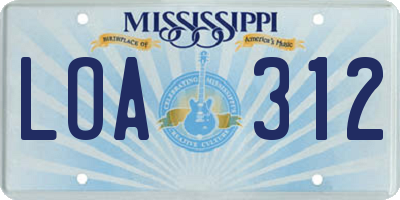 MS license plate LOA312