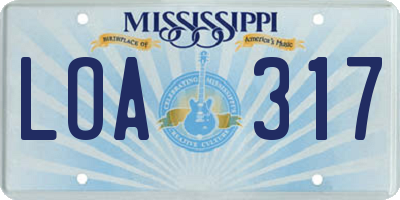 MS license plate LOA317
