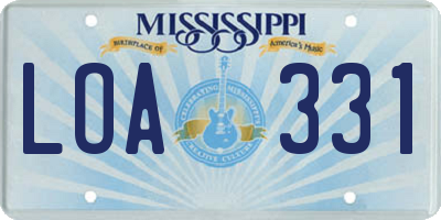 MS license plate LOA331