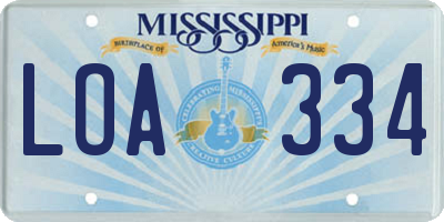 MS license plate LOA334