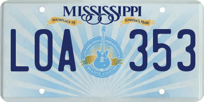 MS license plate LOA353