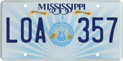 MS license plate LOA357