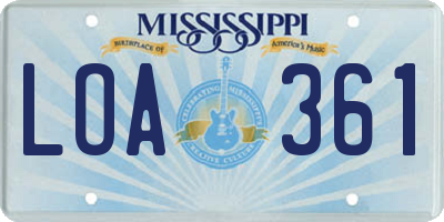 MS license plate LOA361