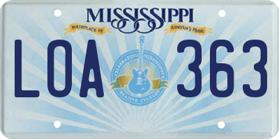 MS license plate LOA363