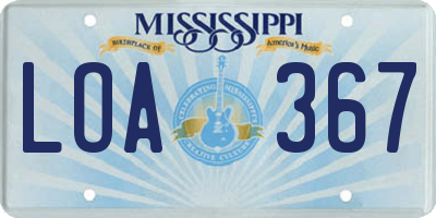 MS license plate LOA367