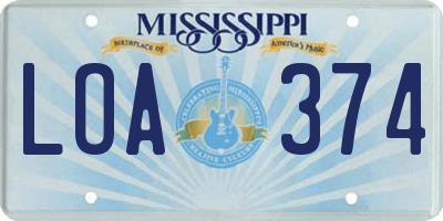 MS license plate LOA374