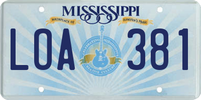 MS license plate LOA381