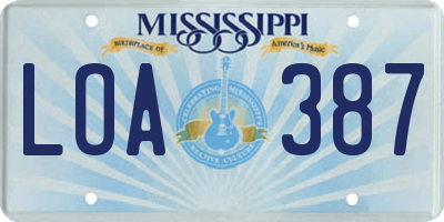 MS license plate LOA387