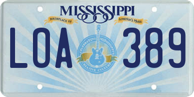 MS license plate LOA389
