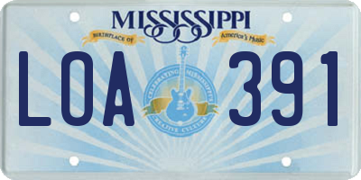 MS license plate LOA391