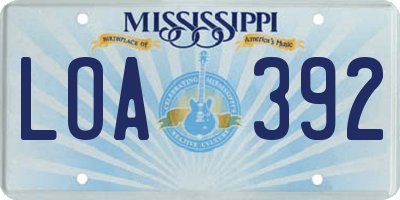 MS license plate LOA392