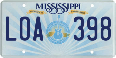 MS license plate LOA398