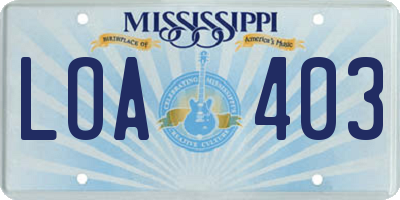 MS license plate LOA403