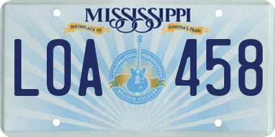 MS license plate LOA458