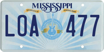 MS license plate LOA477