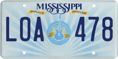 MS license plate LOA478