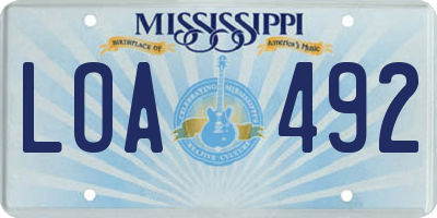 MS license plate LOA492