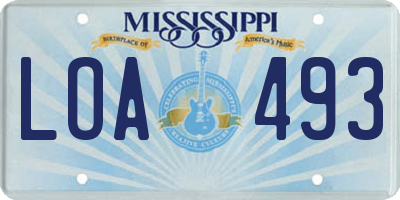 MS license plate LOA493