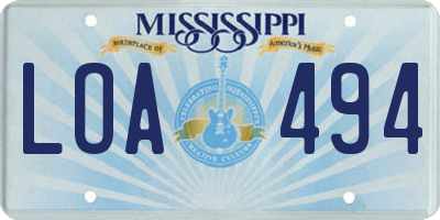 MS license plate LOA494