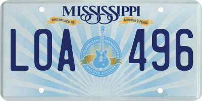 MS license plate LOA496